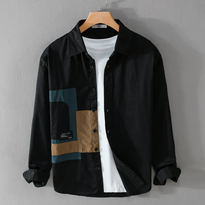 Herröverskjorta Skjorta med Geometric Patch Design och Ledig Passform
