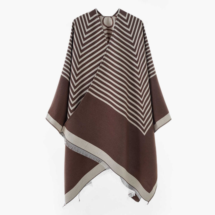 Dam Chevron-Jacquard capeponcho med bred Fall och Fringes