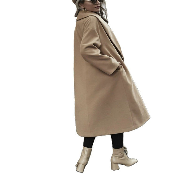 Dam oversize lång kappa med vid Shoulder och dold knappslå