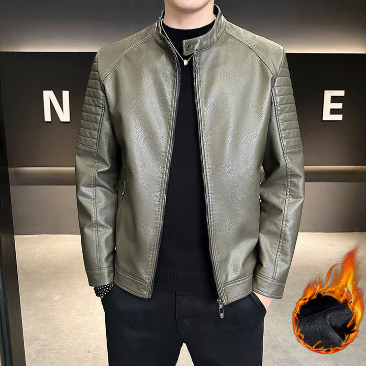 Herr Stilren Läderimitation Jacka med Quiltad Detaljer