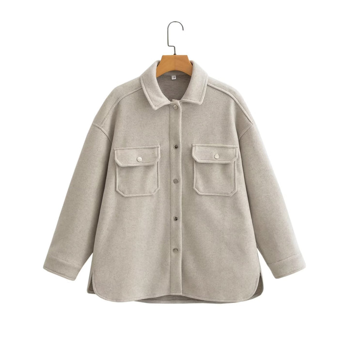 Dam oversize teddy skjortjacka med stängning med tryckknappars och Patch Breast fickor
