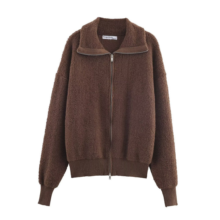Dam oversize teddy fleecejacka med ståkrage och Ribbed mudd