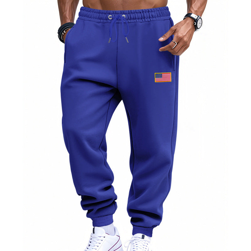 Herr Smal-Passform Mjukisbyxor med Tapered Leg, Elastic Dragsko Waistband, och Discreet Flag Application
