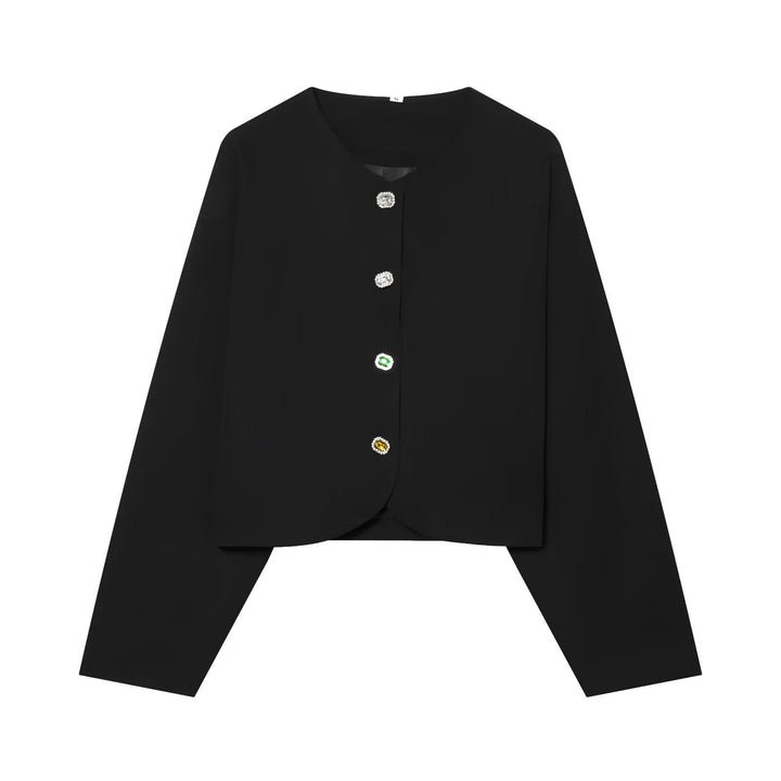 Dam kort Boxy jacka med dekorativ knappar och Round Neckline