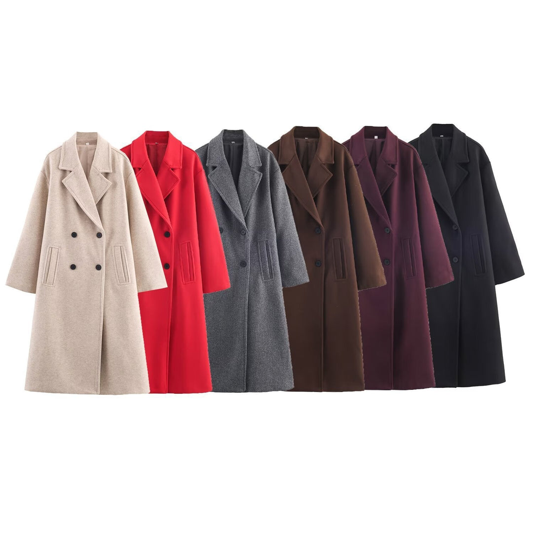 Dam Double-Breasted oversize kappa med Notched Lapels och In-seam fickor