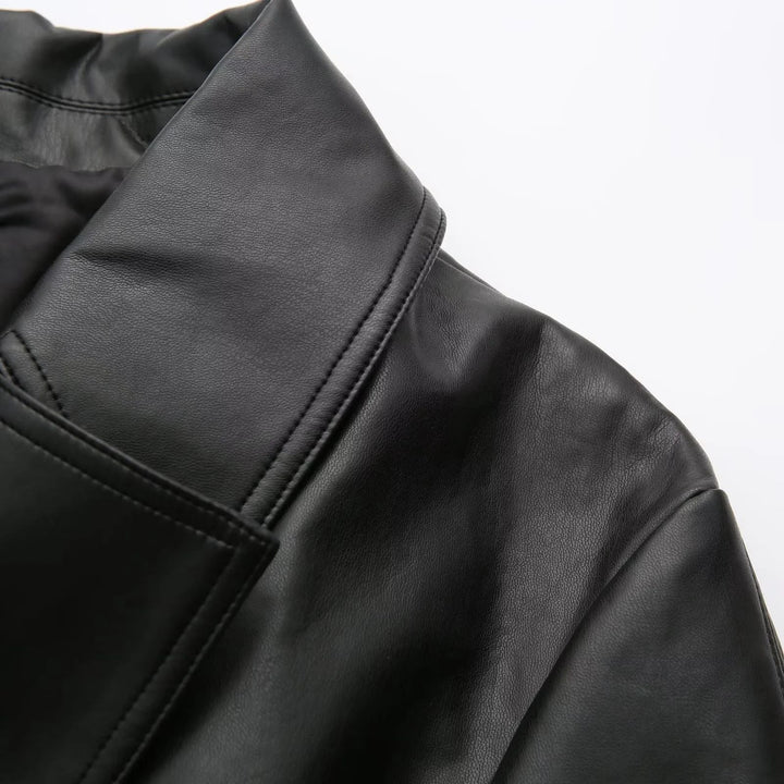 Dam vegan läder trenchcoat med sjalkrage, tie bälte och double-breasted