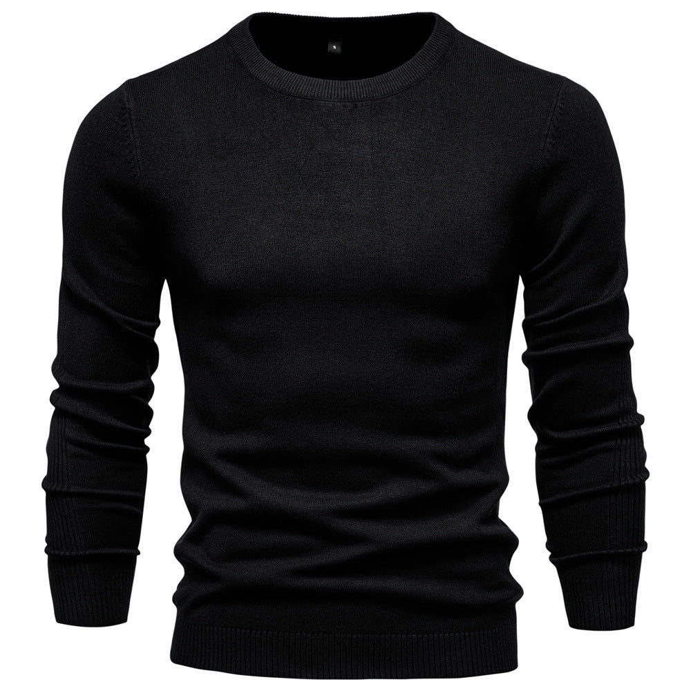 Herr Nano Minimalistisk Round Neck Fin Stickad med Flat Axel Seam och Ribbstickade Muddar