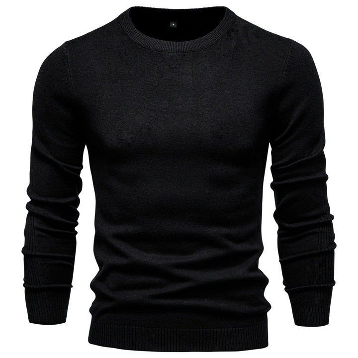 Herr Nano Minimalistisk Round Neck Fin Stickad med Flat Axel Seam och Ribbstickade Muddar