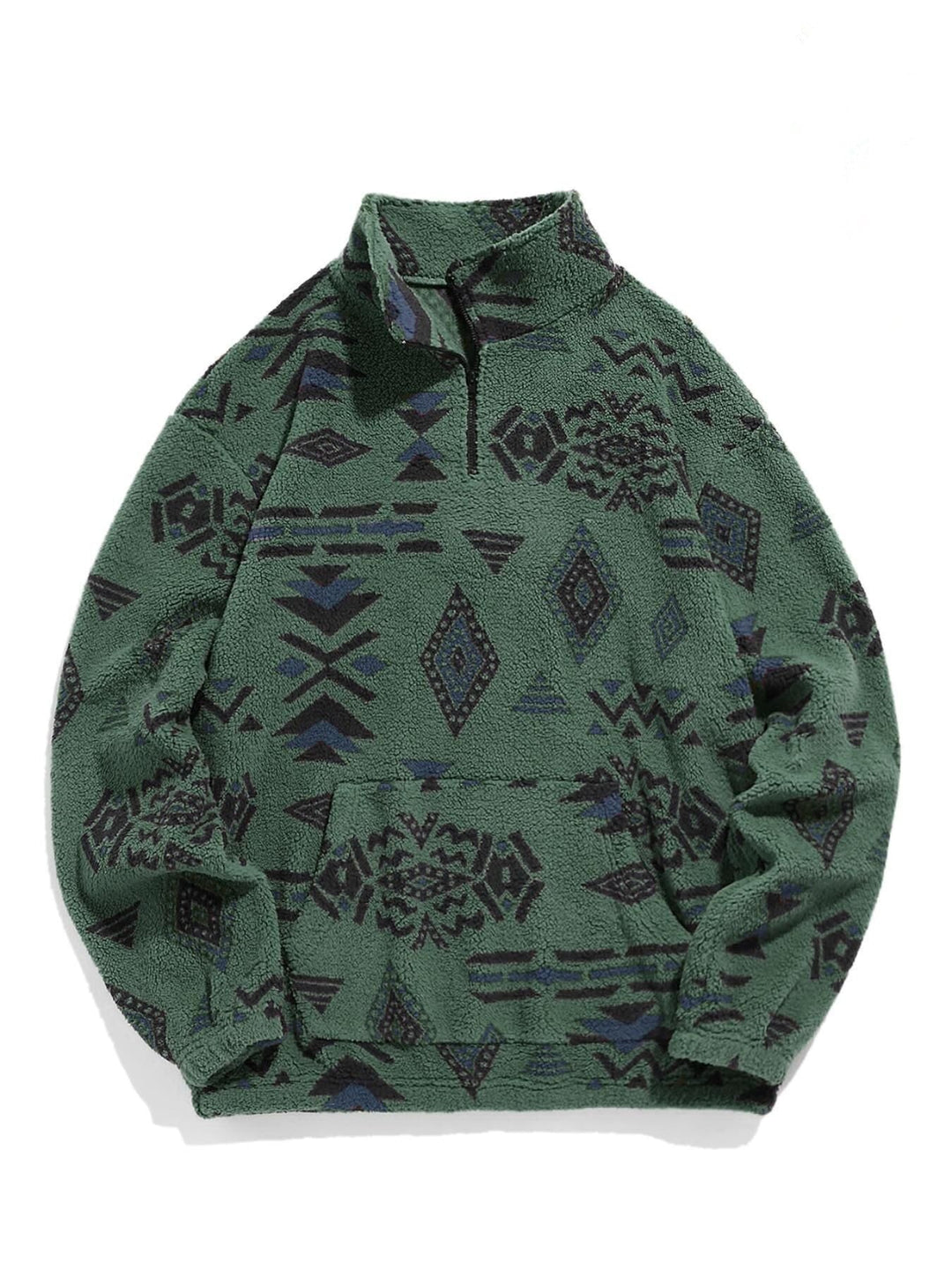 Herr Bekväm Fleece Pullover med Halv Dragkedja och Geometrisk Mönster