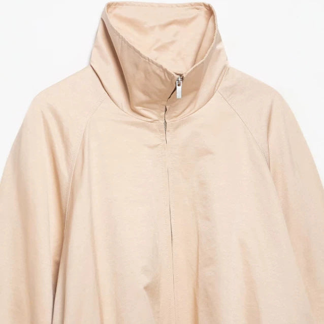 Dam Oversize Blouson Jacka med Funnel Krage, Raglan Ärmar och Justerbar Nederkant