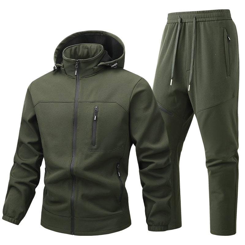 Herr Funktionell Sports Jacka med Huva och Jogging Byxor