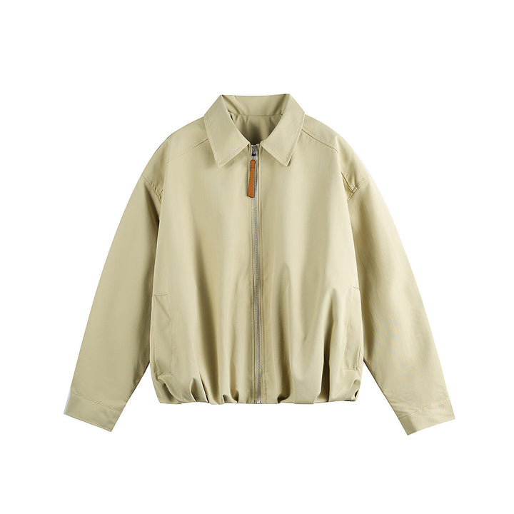 Unisex Kort Blouson i Boxig Skärning med Skjortkrage och Gathered Fåll