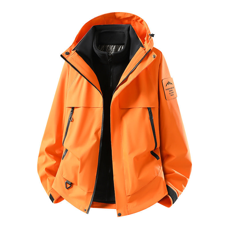 Herr modular vattentät utomhusjacka med avtagbar fleece inner jacka, huva, och fickor med dragkedja