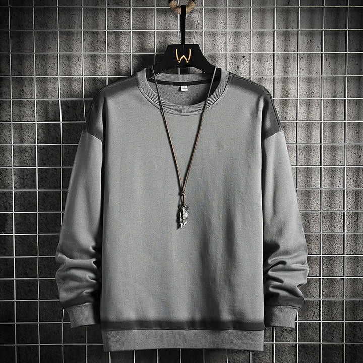 Herr Oversized College-Tröja med Crew Neck, Contrasted Spray Effect och Ribbad Fåll