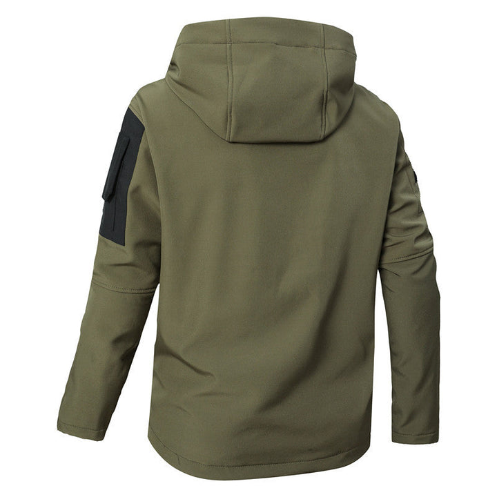 Herr softshell taktisk Jacka med fleecefoder, Huva och flerafunktionell Fickor