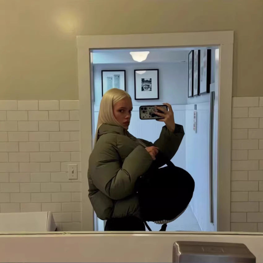 Dam Kort Boxig Funktionell Jacka med Huva, Vadderad Insulation och Diagonal Dragkedja Fickor