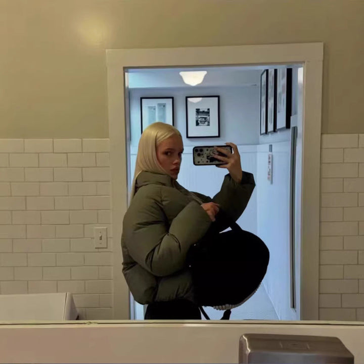 Dam Kort Boxig Funktionell Jacka med Huva, Vadderad Insulation och Diagonal Dragkedja Fickor