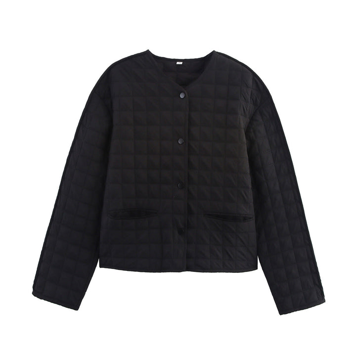 Dam Quiltad Jacka med Round Neckline, Lätt Padding och Piped Fickor