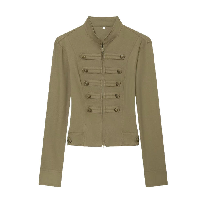 Dam skräddad Military-Inspired kort jacka med Standing krage och dekorativ knappslås