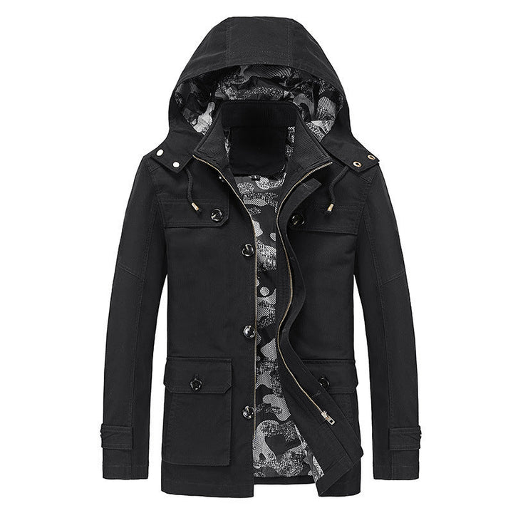 Herr Canvas med Huva Parka med Kamouflage Foder, Utility Fickor, och Hidden Dragkedja Slå