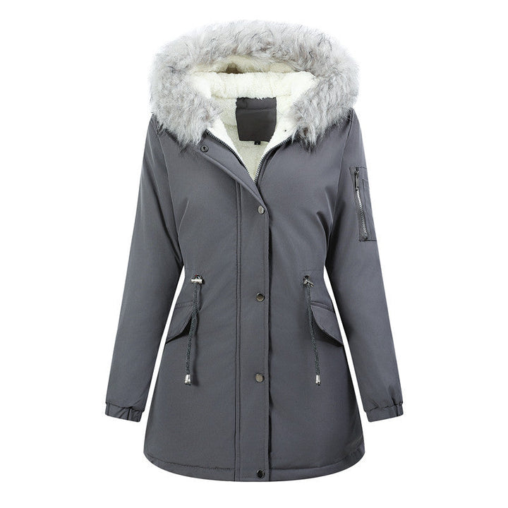Dam Vinter Parka med Avtagbar Faux Fur Huva och Belted Drawstring