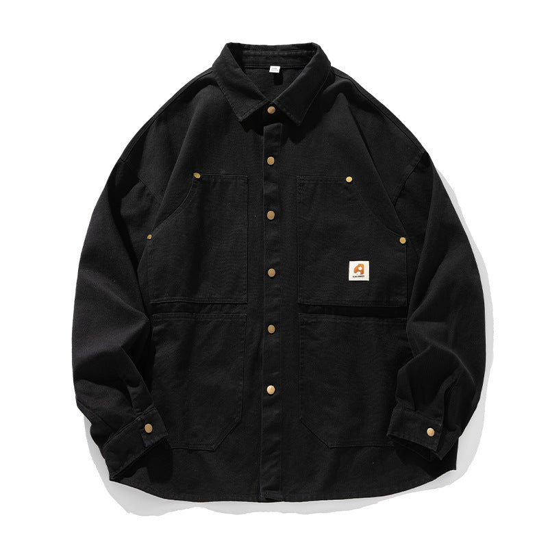 Unisex Boxig Canvas Chore Jacka med Brass Tryckknapp Knappar och Four Utanpåfickor