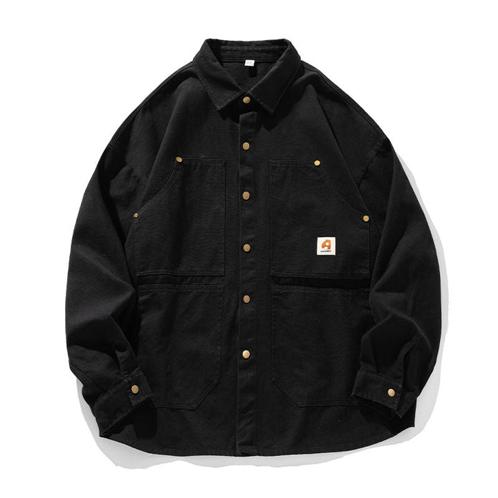 Unisex Boxig Canvas Chore Jacka med Brass Tryckknapp Knappar och Four Utanpåfickor