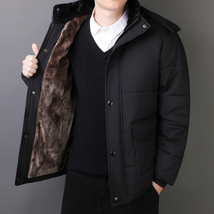 Herr Short-Cut Quiltad Thermo Quiltad Jacka med Quiltad Foder och Faux Fur Krage