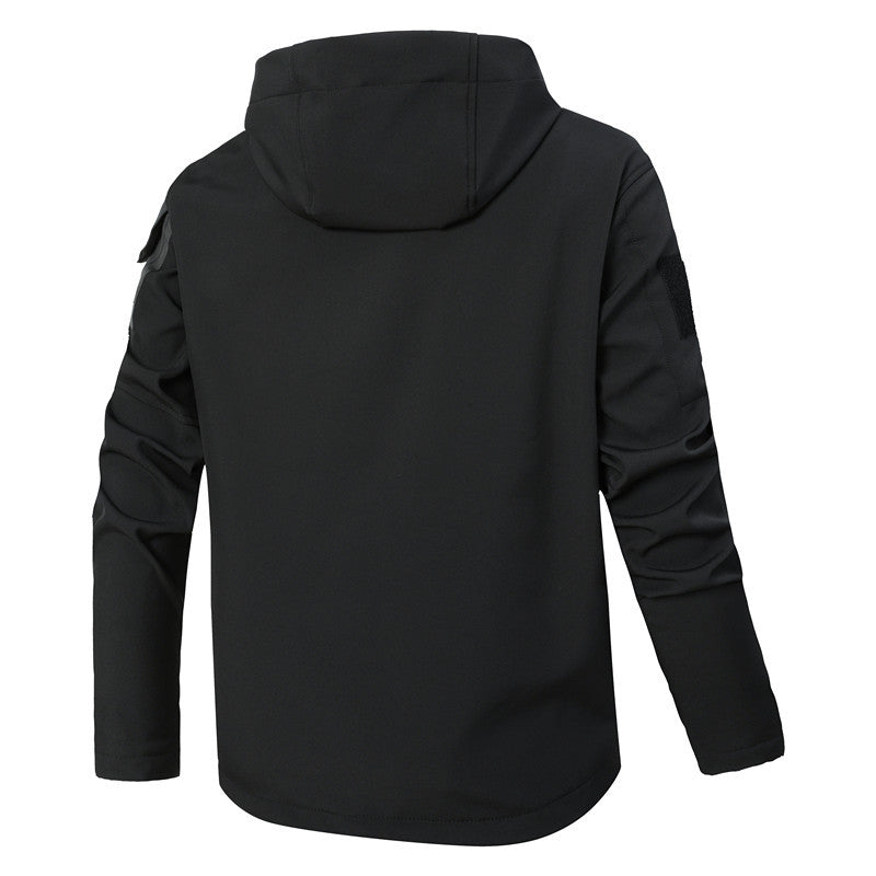 Herr softshell taktisk Jacka med fleecefoder, Huva och flerafunktionell Fickor