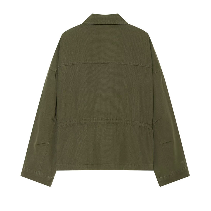 Dam Kort Utility Blouson med Front Dragkedja, Lock Fickor och Waist Gathered