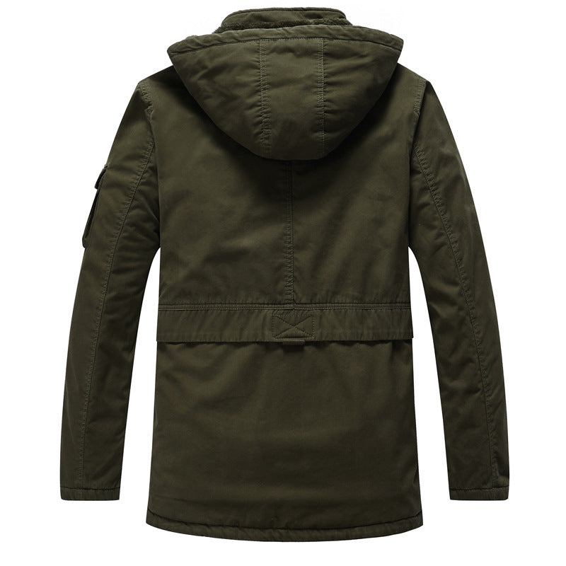 Herr Canvas Militär Parka med Teddyfoder, Huva, och Multifunctional Fickor