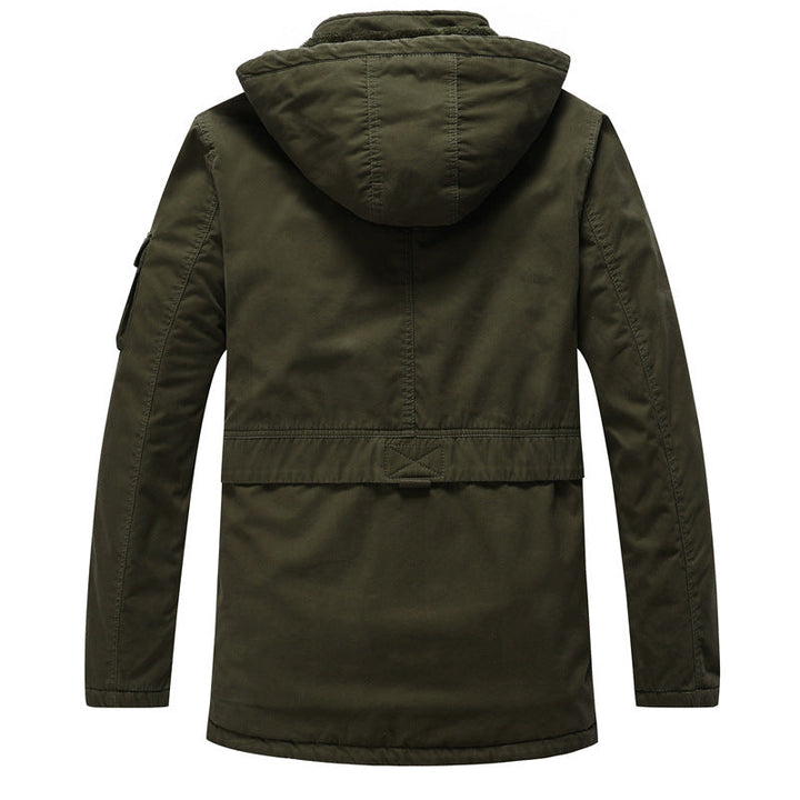 Herr Canvas Militär Parka med Teddyfoder, Huva, och Multifunctional Fickor