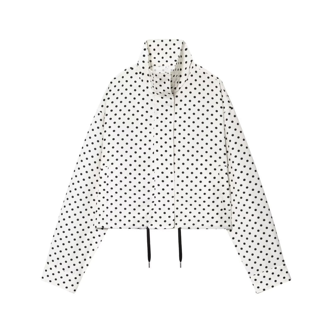 Dam Prickig Prick Kort Övergångsjacka med Funnel Neck och Drawstring