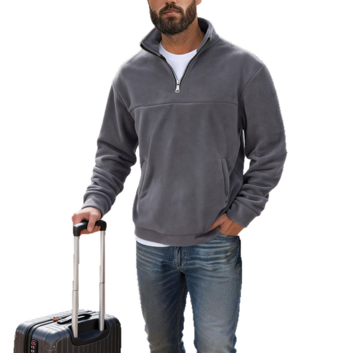 Herr Nano Warmer Fleece Halv Dragkedja Pullover med Ståkrage, Känguruficka, och Avslappnad Passform