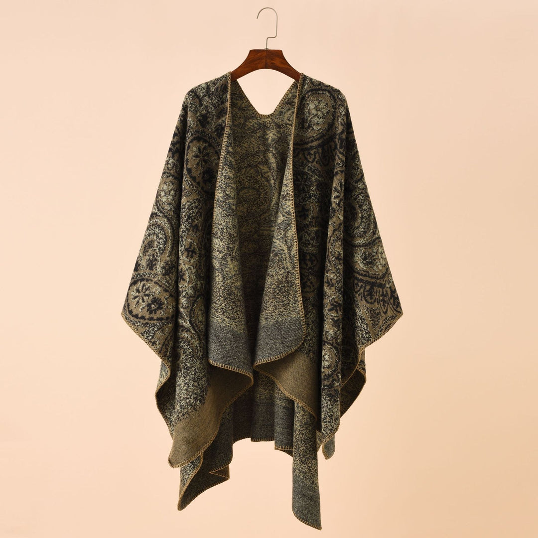 Dam Jacquard poncho med Paisley mönster