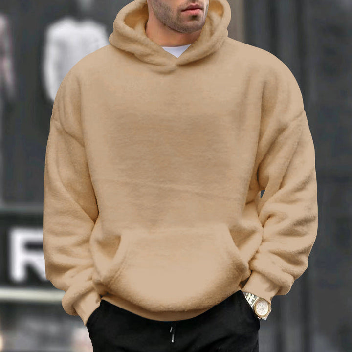 Herr Mysig Oversized Luvtröja Gjord av Teddy Fleece med Känguruficka