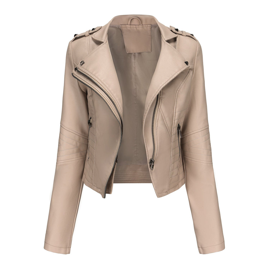 Dam Stilren Biker Jacka med Asymmetrical Dragkedja och Detail Sömmar