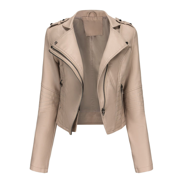 Dam Stilren Biker Jacka med Asymmetrical Dragkedja och Detail Sömmar