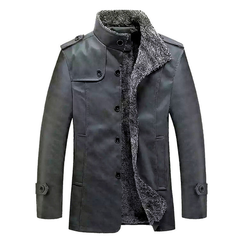 Herr Texturerad Konstläder Midlayer Jacka med Teddy Fleecefoder, Ståkrage och Axel Patches