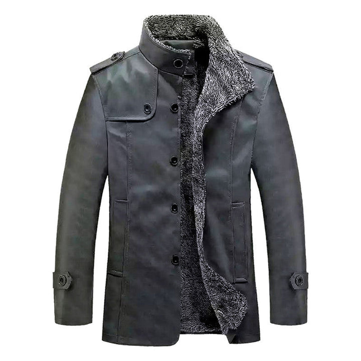 Herr Texturerad Konstläder Midlayer Jacka med Teddy Fleecefoder, Ståkrage och Axel Patches