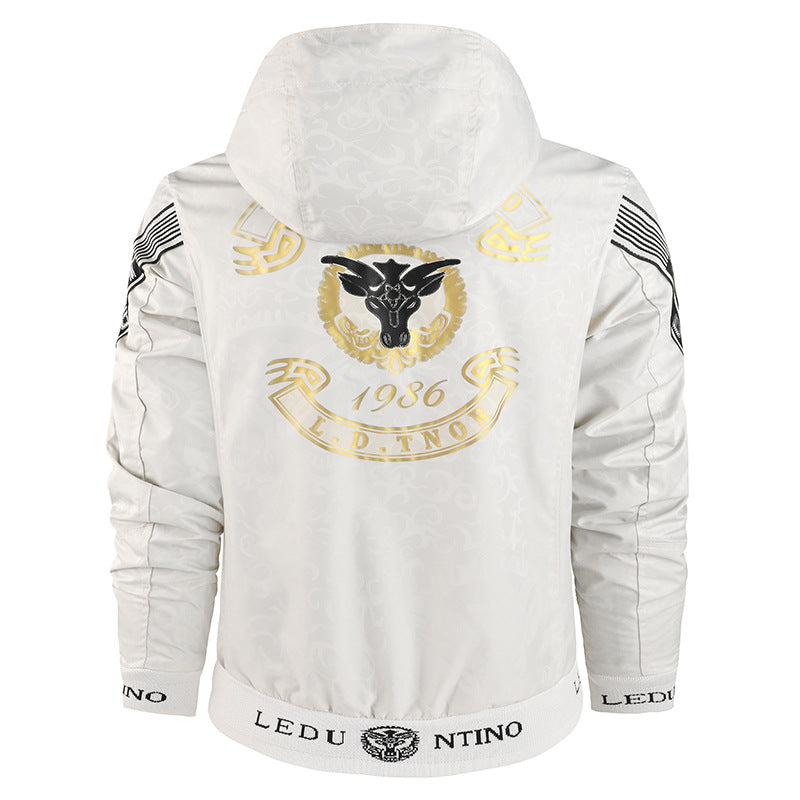 Herr Lätt Jacka med Huva med Randig Foder, Logo Ärm Tryck, och Elastic Fåll.