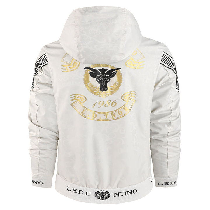 Herr Lätt Jacka med Huva med Randig Foder, Logo Ärm Tryck, och Elastic Fåll.