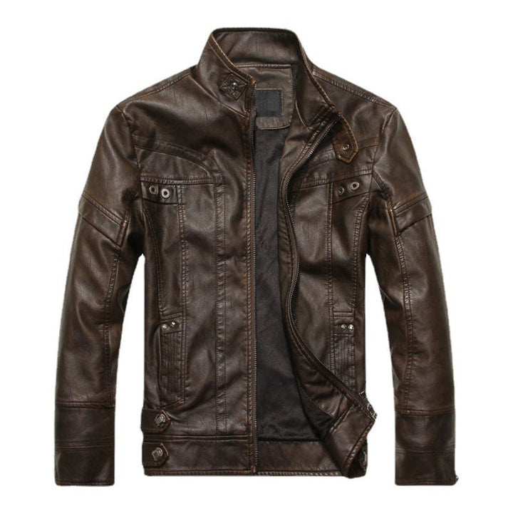 Herr Läder Jacka i Pilot Bomber Stil med Stående Krage och Vintage Look