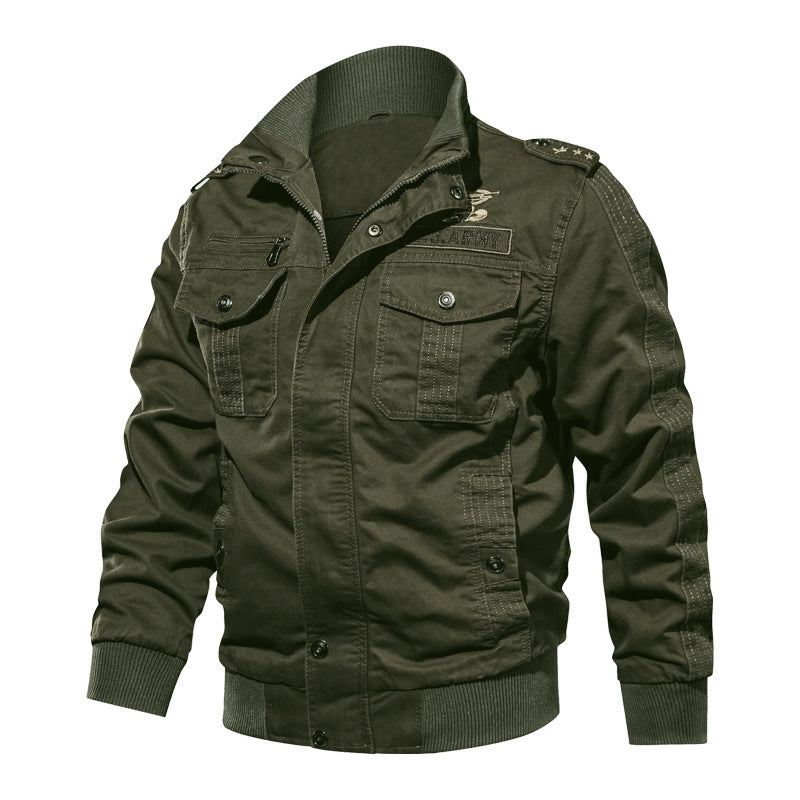 Herr Short Blouson Canvas Fältjacka med Axel Epaulettes, Bröst Lock Fickor, och Ribbad Fåll