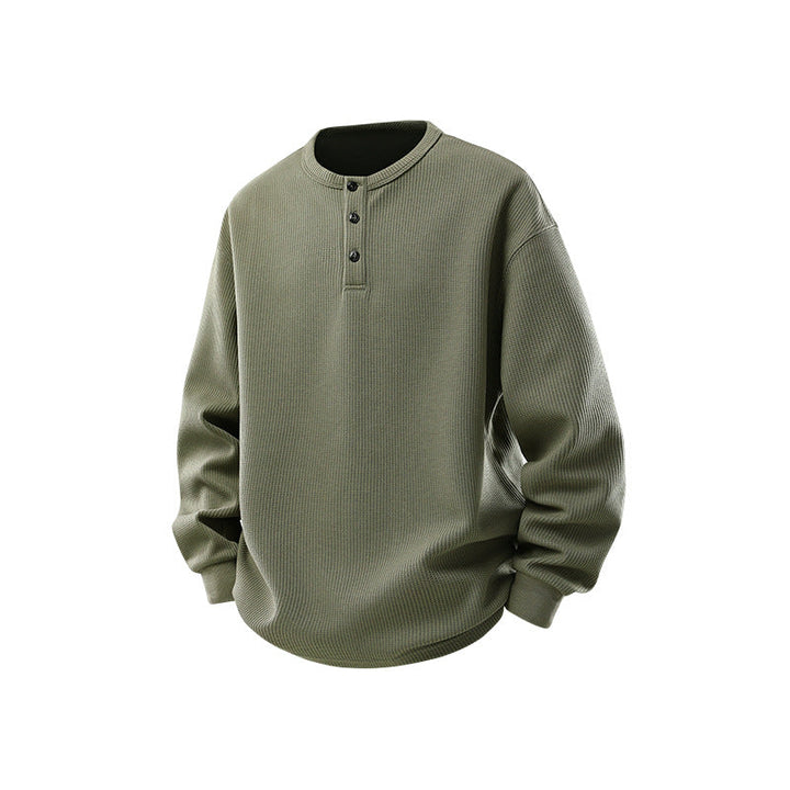 Herr Waffle Structure Henley Termisk Skjorta med Knapplist och Avslappnad Passform Drune