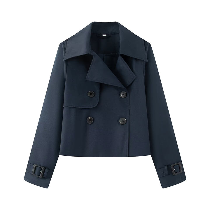 Dam Kort Dubbel-Breasted Trenchcoat med Breda Slag och Adjustable Muddar