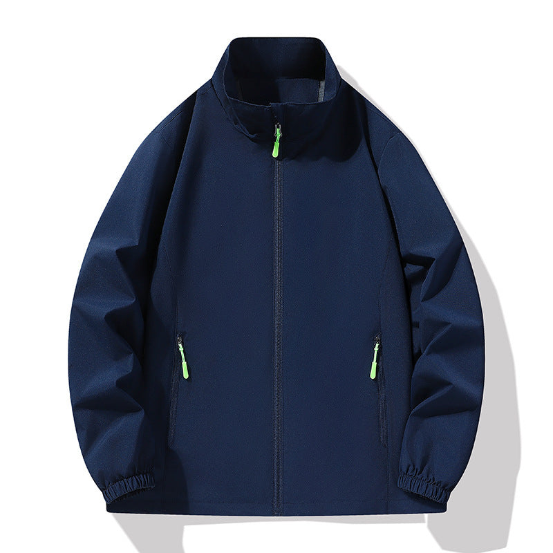 Herr Minimalistisk softshell utomhusjacka med ståkrage, Vind och Vatten Resistent Membran och Fluorescent Dragkedja Pulls