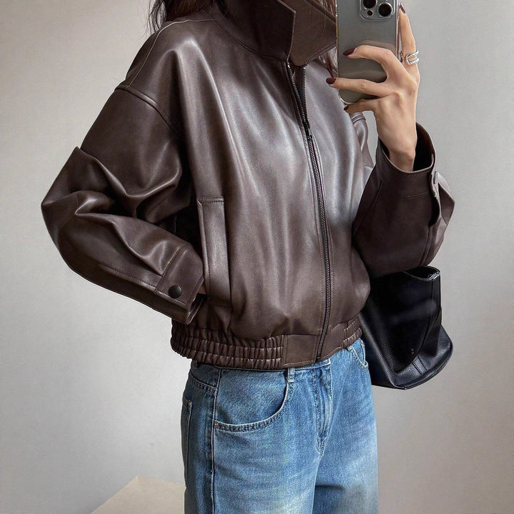 Dam Fashion konstläderjacka med avslappnad passform
