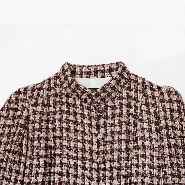 Dam Kort-Skärning Bouclé Tweed Jacka med Ståkrage, Concealed Knapplist, och Mjuk Konstpäls Muddar