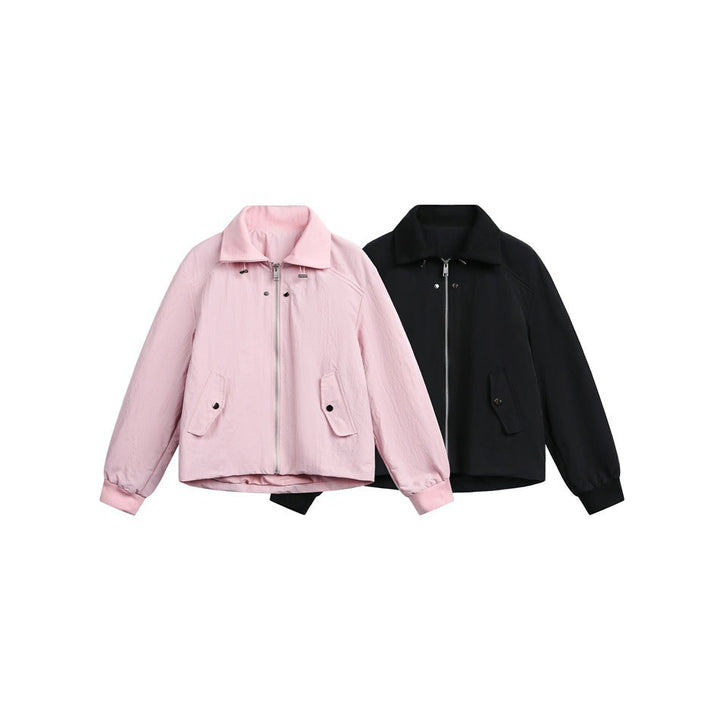 Dam Boxig Blouson Jacka med Hög Ståkrage, Elastiska Muddar, och Lockfickor